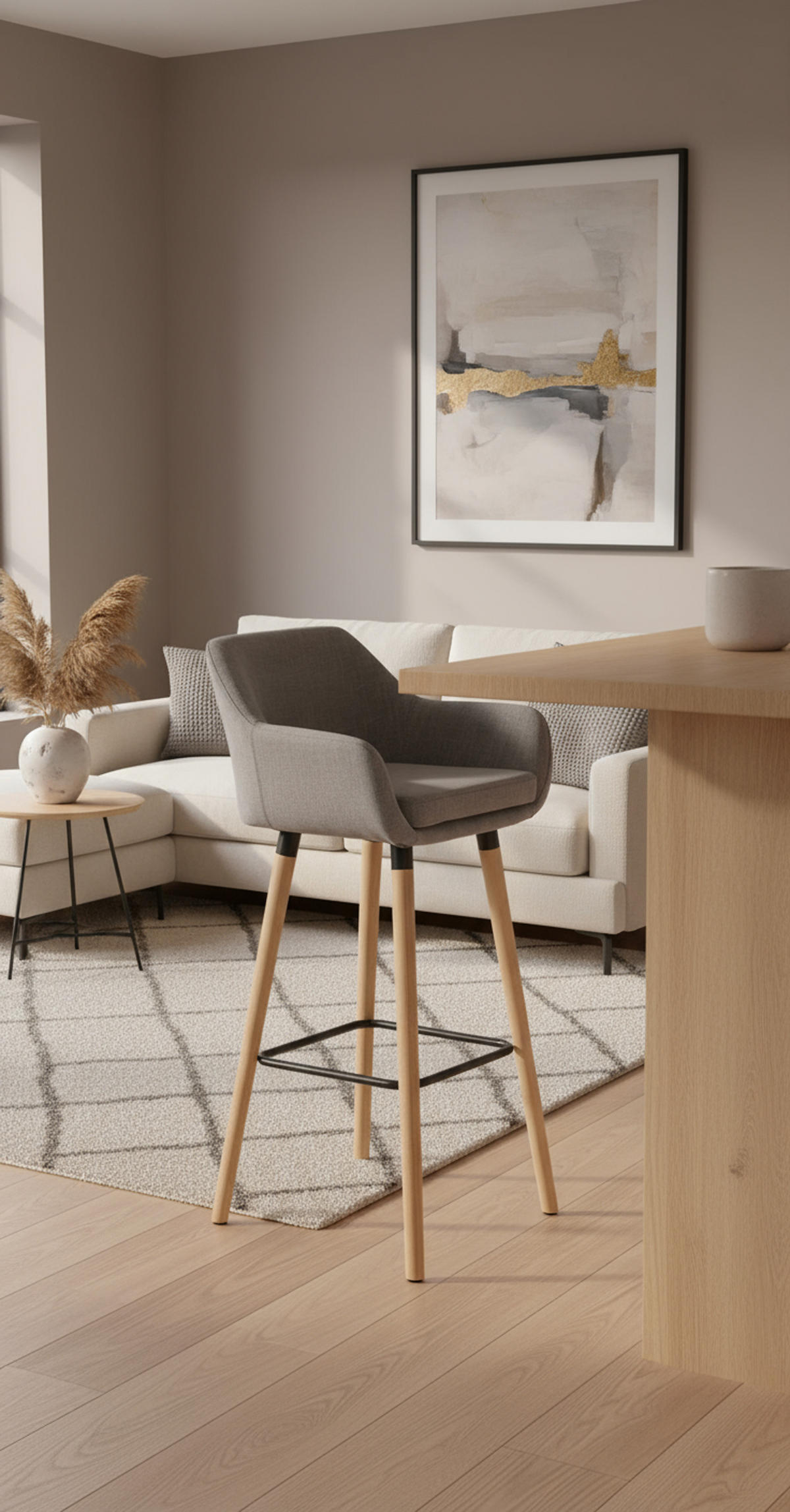 BARHOCKER Grande Stoff grau - Grau, Holz/Textil (51/101/50cm) - TPFLiving