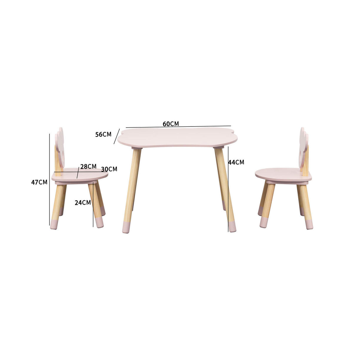 KINDERSITZGRUPPE Rosa 56/60/44 cm - Pink, Holzwerkstoff (60/44/56cm) - Mobili Rebecca