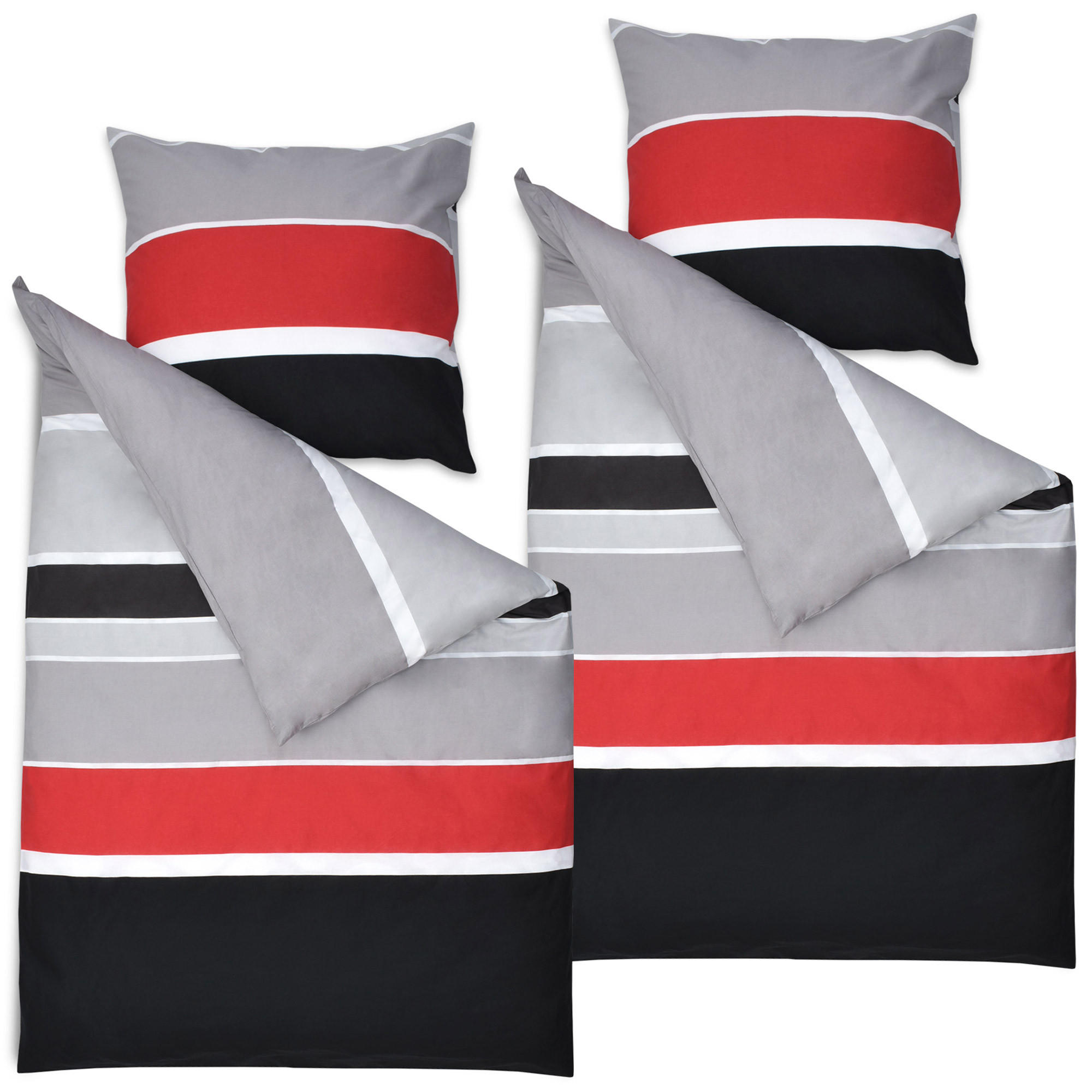 BETTWÄSCHE Delia 155/220 cm + Kissenbezug 80/80 cm Gestreift Renforcé 2er Set - Multicolor, Naturmaterialien/Textil (155/220cm) - Beautissu 