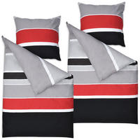 BETTWÄSCHE Delia 155/220 cm + Kissenbezug 80/80 cm Gestreift Renforcé 2er Set - Multicolor, Naturmaterialien/Textil (155/220cm) - Beautissu 