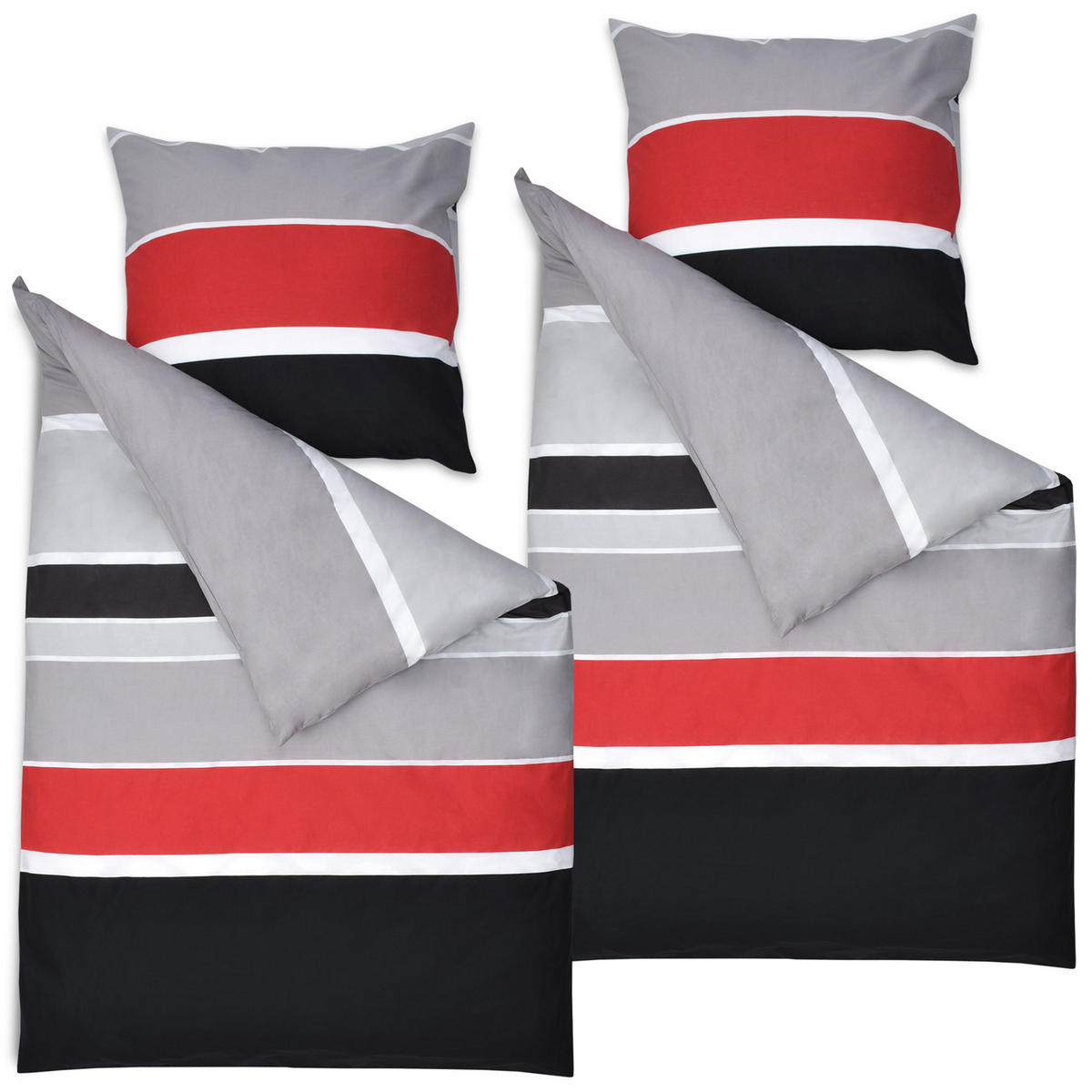 BETTWÄSCHE Delia 155/220 cm + Kissenbezug 80/80 cm Gestreift Renforcé 2er Set - Multicolor, Naturmaterialien/Textil (155/220cm) - Beautissu 