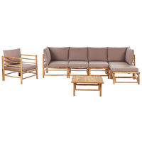 LOUNGE SET 6-Sitzer Bambusholz hellbraun 3-teilig Auflagen taupe Cerreto - Taupe, Holz - Beliani