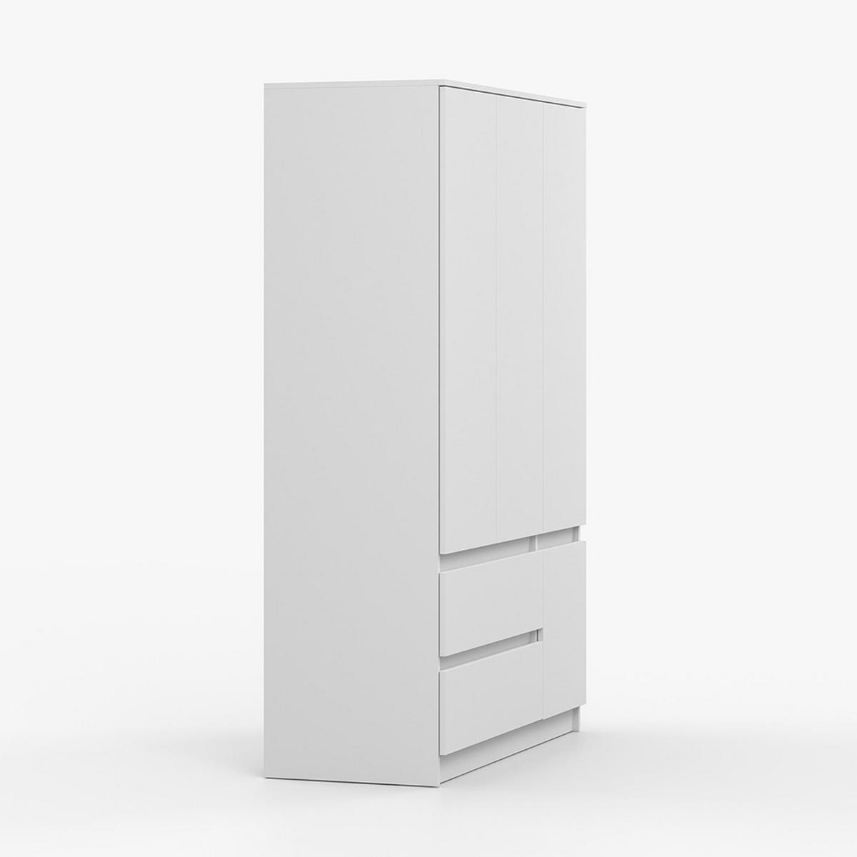 DREHTÜRENSCHRANK SOLO 4D2S, Schlafzimmer, Kleiderschrank Schrank 120 cm Weiß/Weiß, 4-türig, zwei Schubladen, grifflos - Weiß, Holzwerkstoff (120/180/50cm) - imoebel24