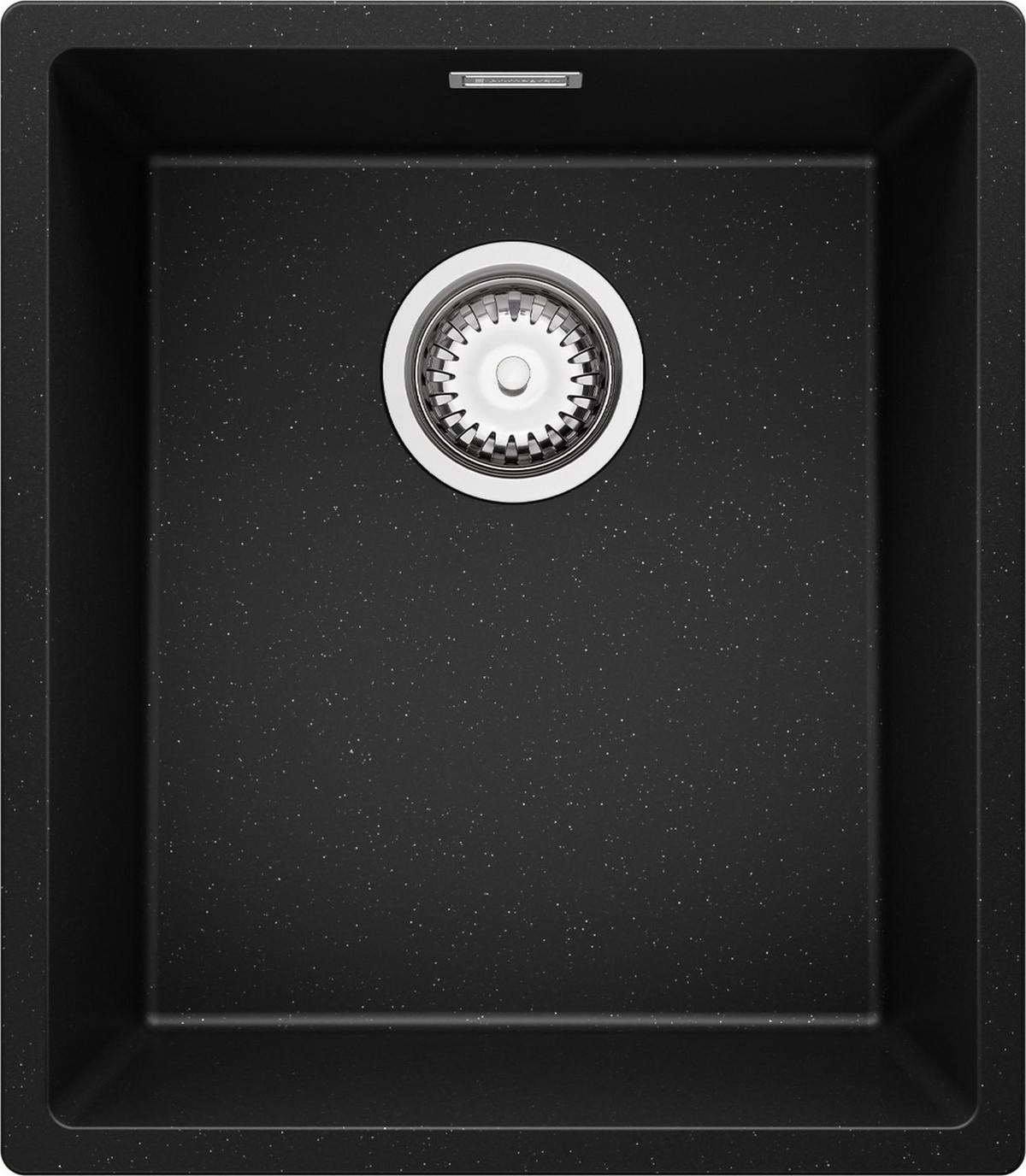 SPÜLBECKEN London Slim, 2-er set Schwarz Metallic 41/47 cm 1 Becken + Ablauf-Set ab 45er Unterschrank - Chromfarben/Schwarz Hochglanz, Kunststoff (41/20/47cm) - Primagran