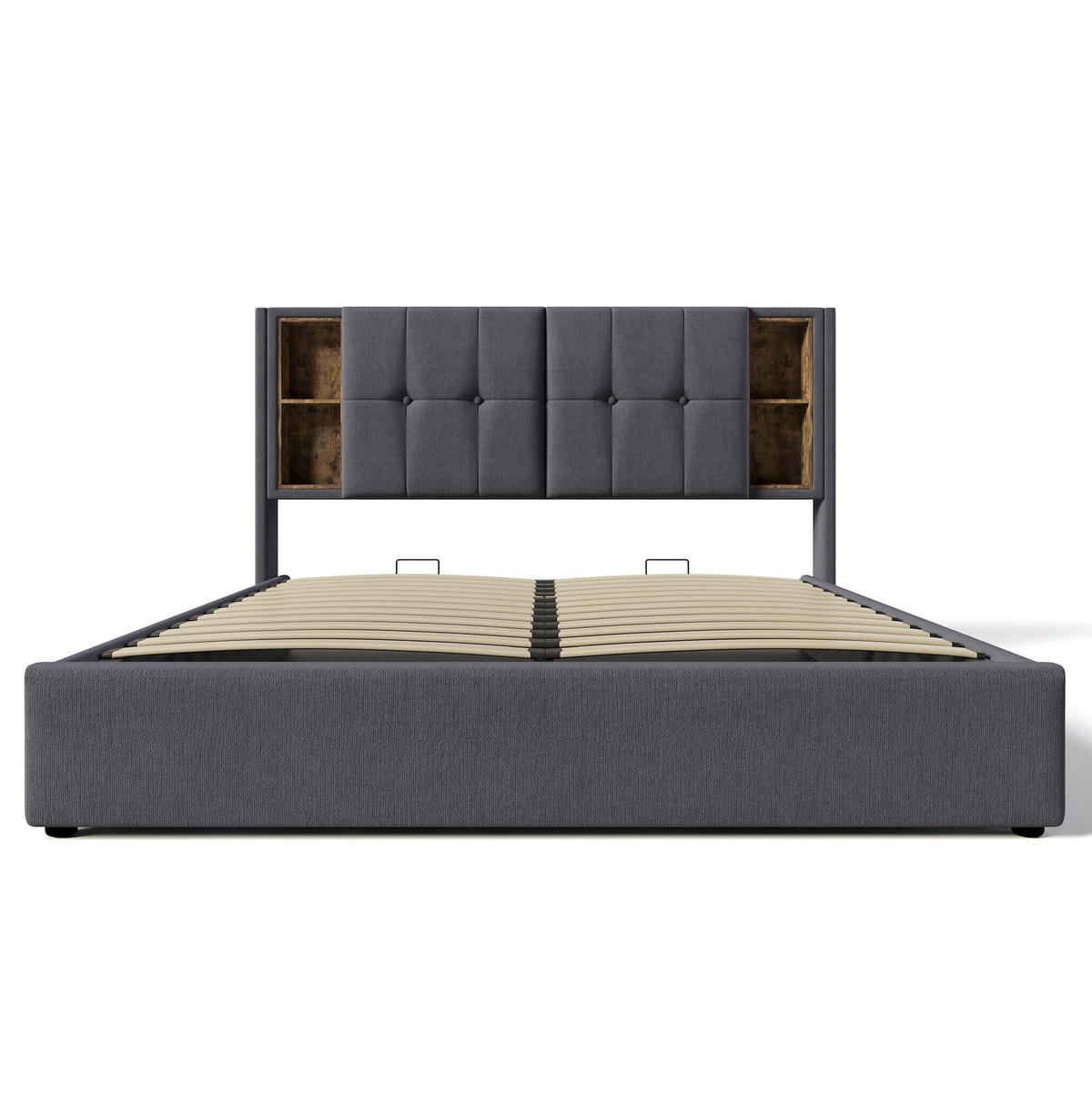 POLSTERBETT 180/200 cm mit kabellosem Laden, USB-C, Bettkasten und Kopfteilablagen, Grau - Grau, Textil (180/200cm) - Redom