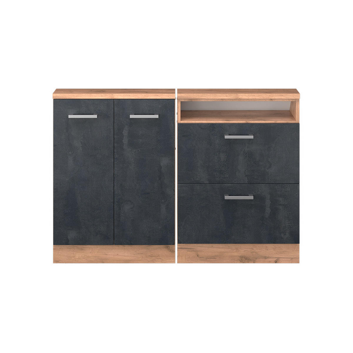 KUCHYŇSKÁ SKŘÍŇKA POD ŠIKMOU STŘECHU R-Line Černý beton/zlatý dub - medově dubová/černá, kompozitní dřevo (120/81.6/46cm) - Vicco