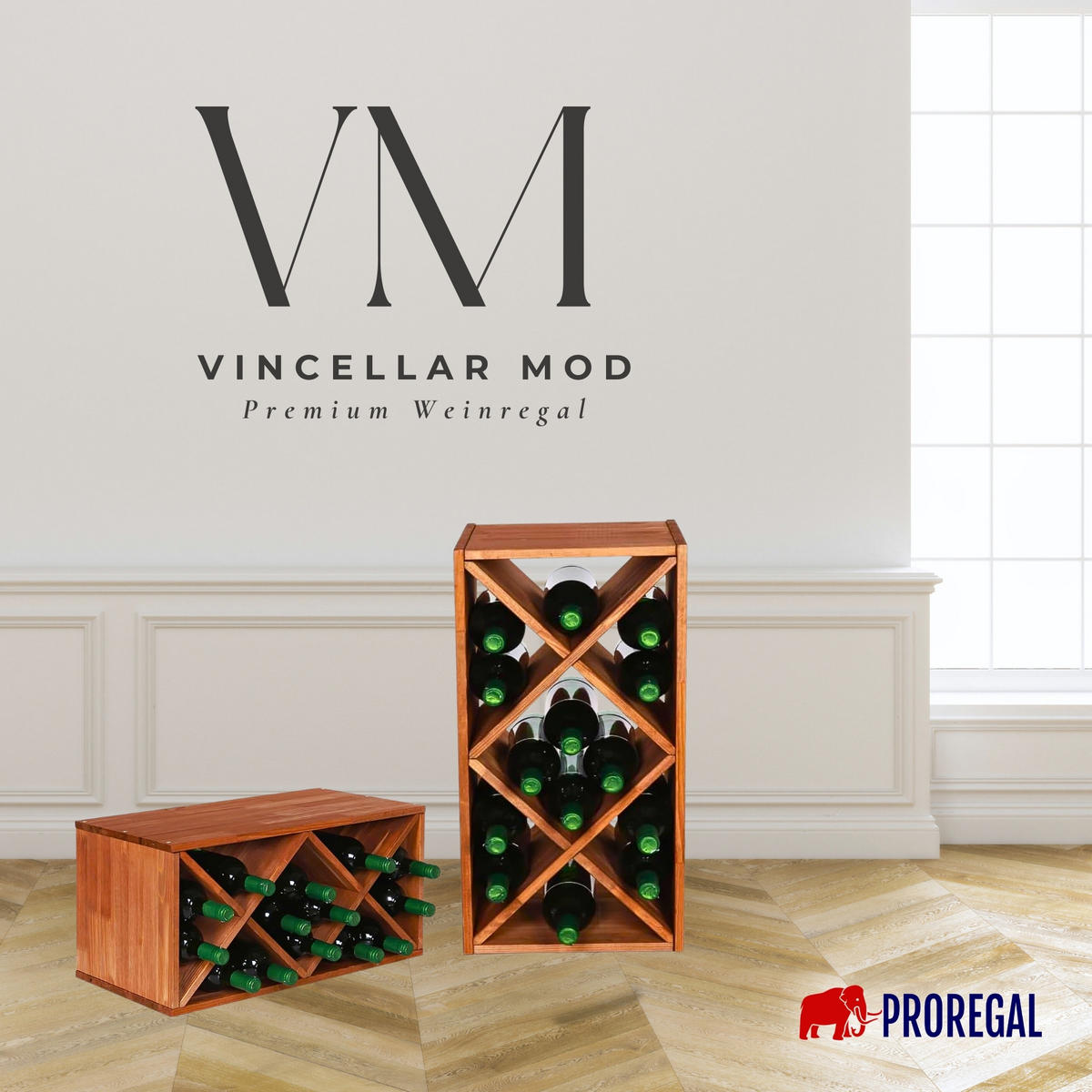 WEINREGAL Vincellar Mod 30x60x30 cm Rauten Modul Für 14 Flaschen Massives Kiefernholz Braun Geölt - Braun, Holz (30/30/60cm) - PROREGAL