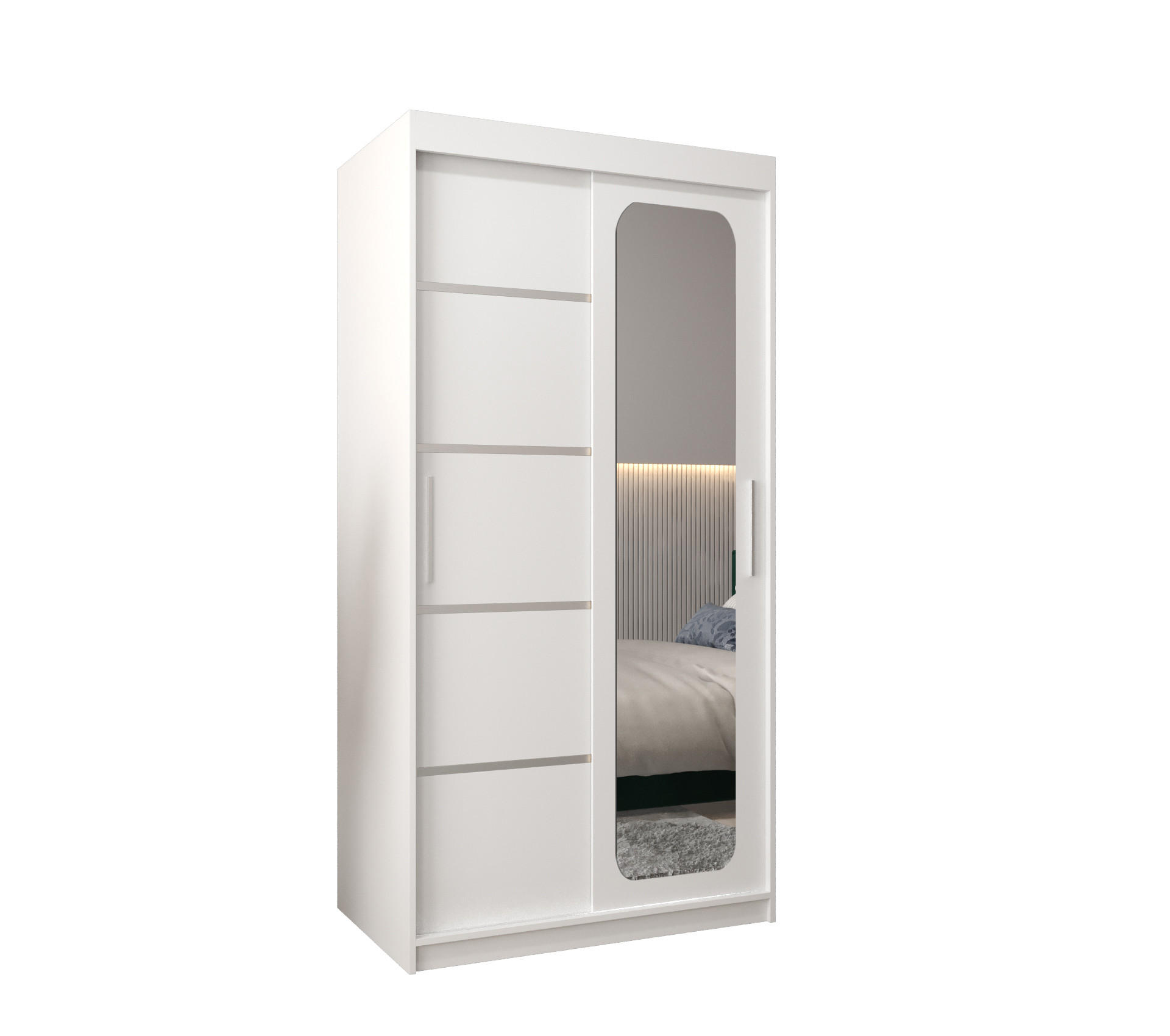 SCHWEBETÜRENSCHRANK 200/100/62 2-türig - Silberfarben/Weiß, Holz/Kunststoff (100/200/62cm) - MÖBEL KRYSPOL