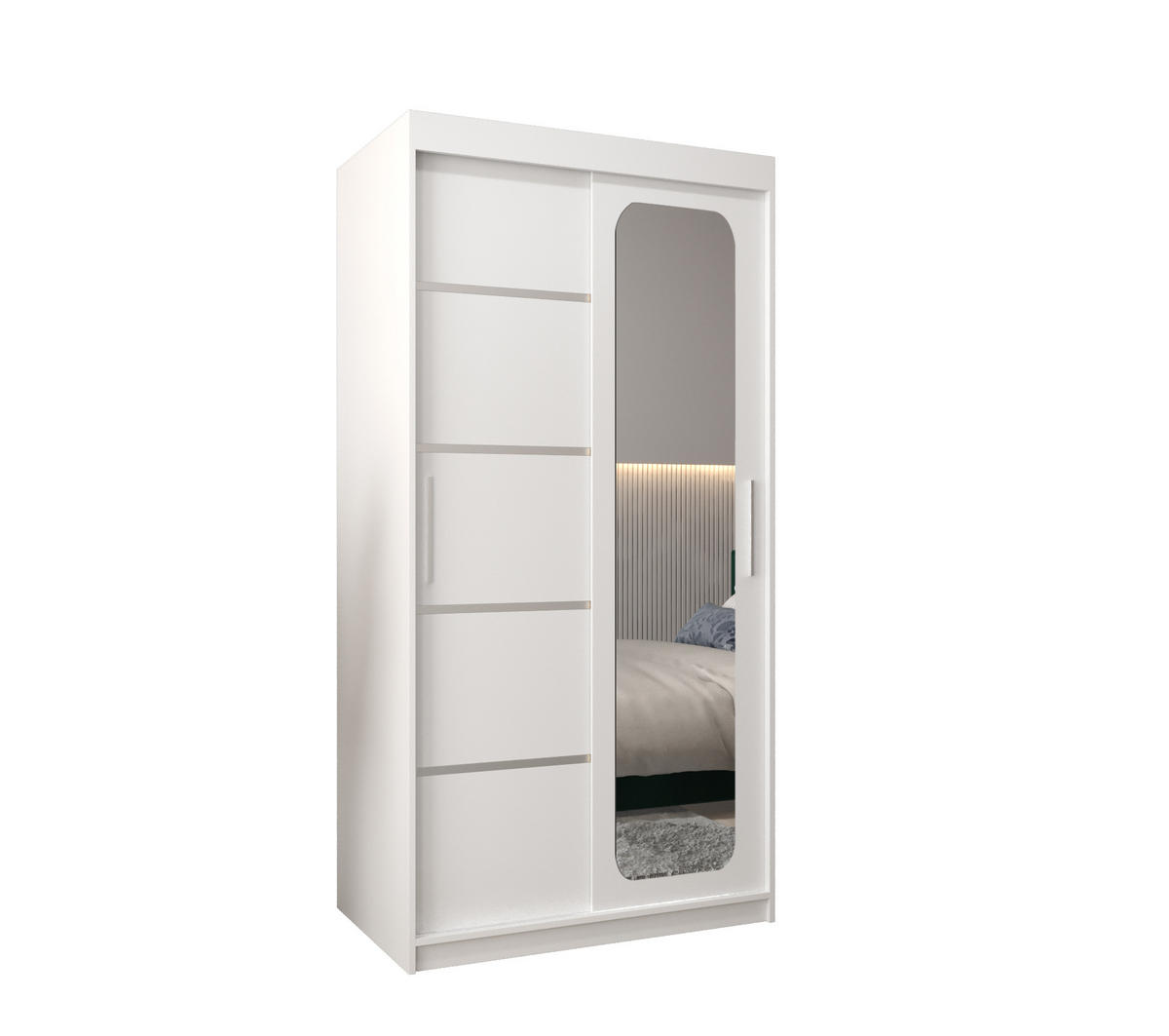 SCHWEBETÜRENSCHRANK 200/100/62 2-türig - Silberfarben/Weiß, Holz/Kunststoff (100/200/62cm) - MÖBEL KRYSPOL