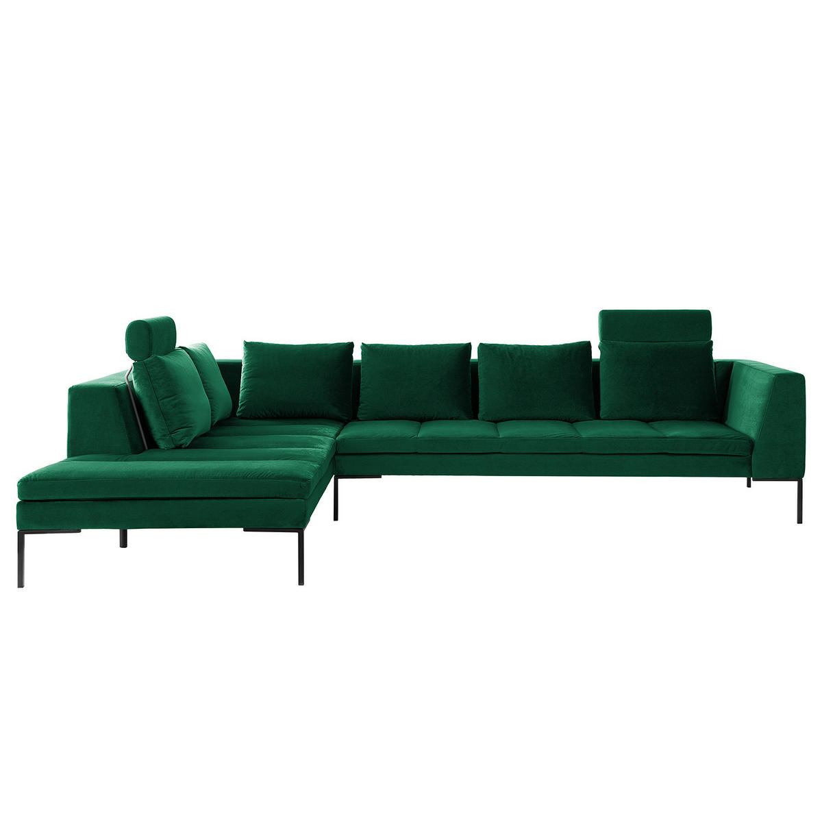 ECKSOFA mit Ottomane - Dunkelgrün/Schwarz, Textil/Metall (319/230cm) - home24
