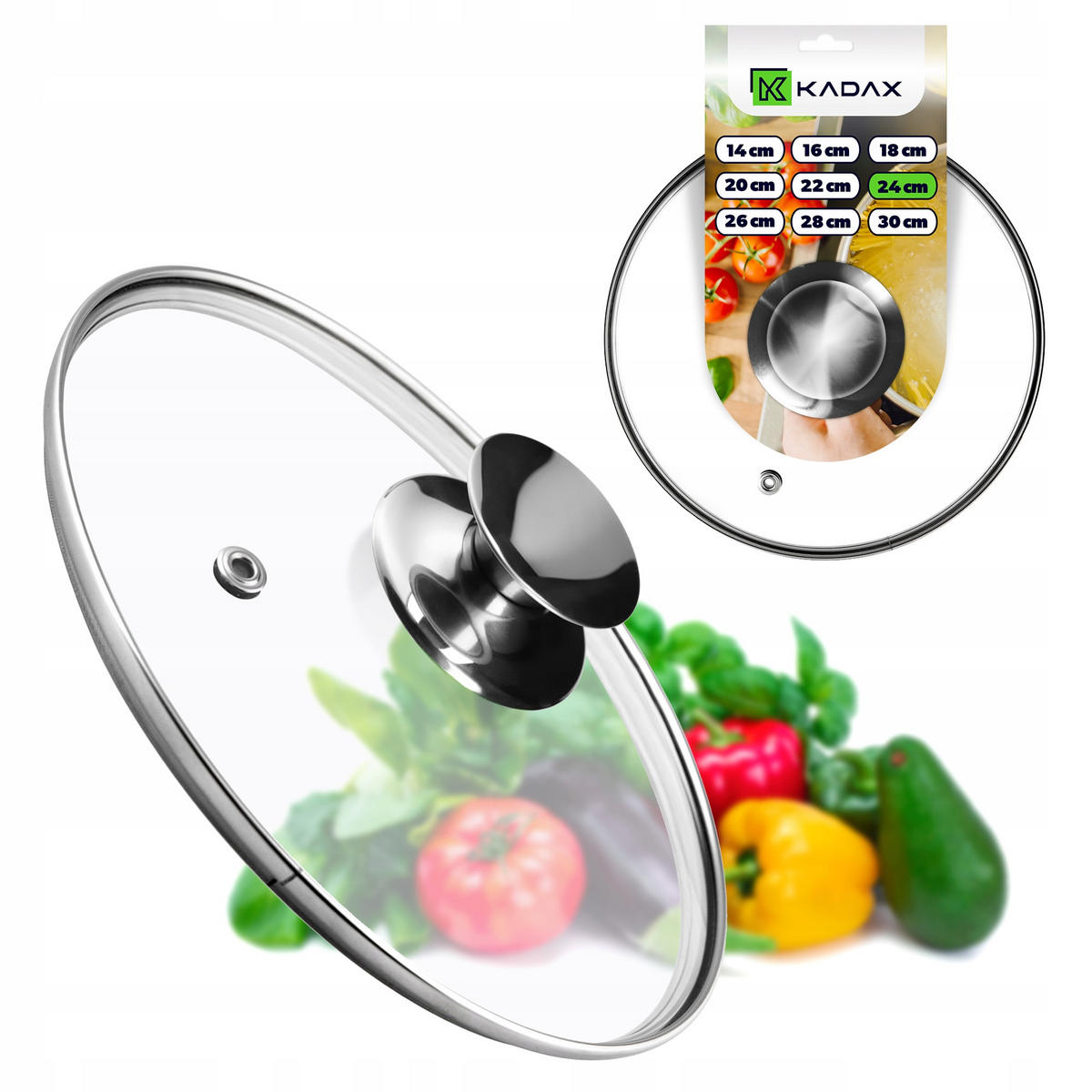 DECKEL mit silbernem Griff, 24 cm - Transparent, Glas/Metall (24cm) - KADAX