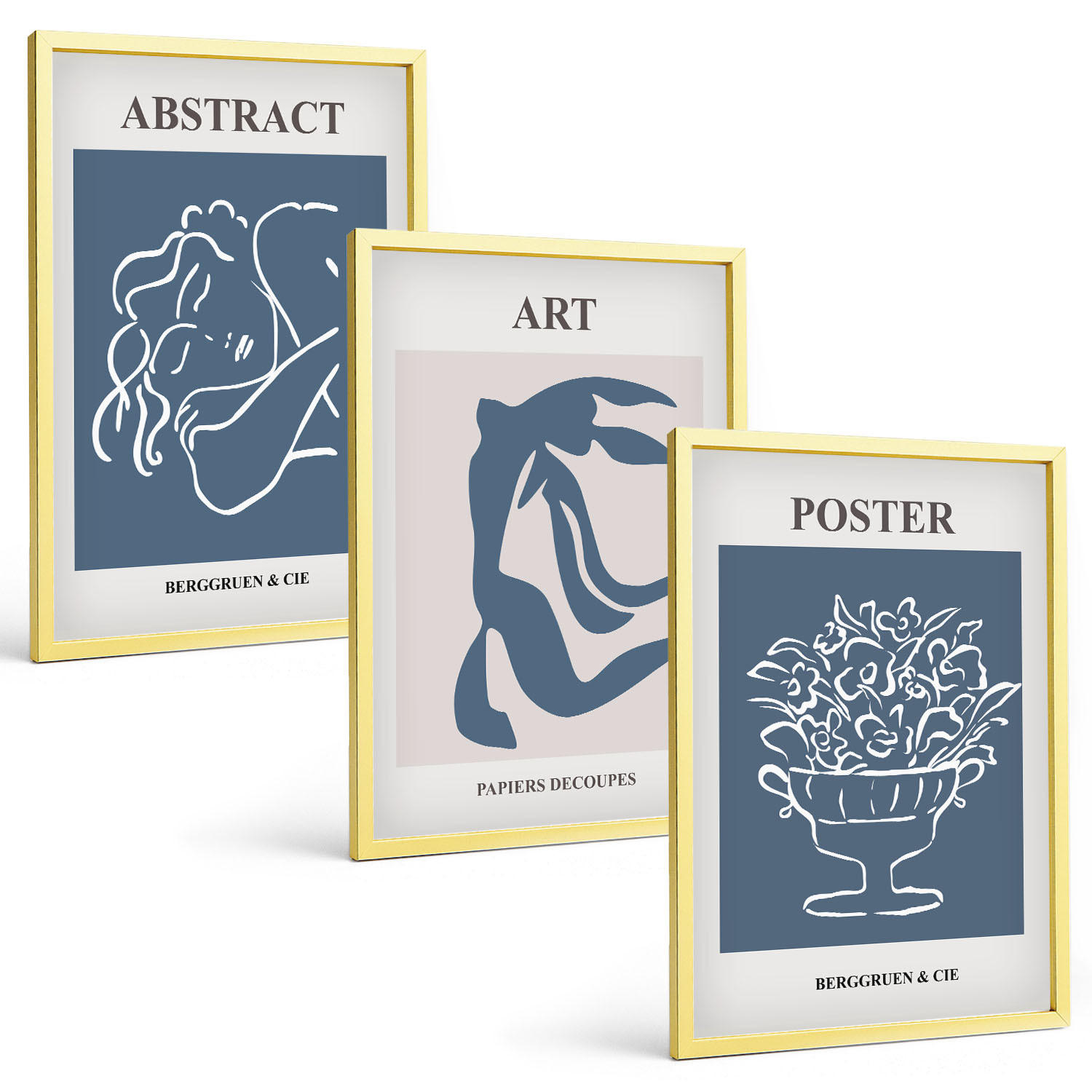 BILDER SET 3er Set - 40x60 cm Goldrahmen - Matisses stilvolle abstrakte Muster - Goldfarben, Kunststoff (40/60cm) - TULUP