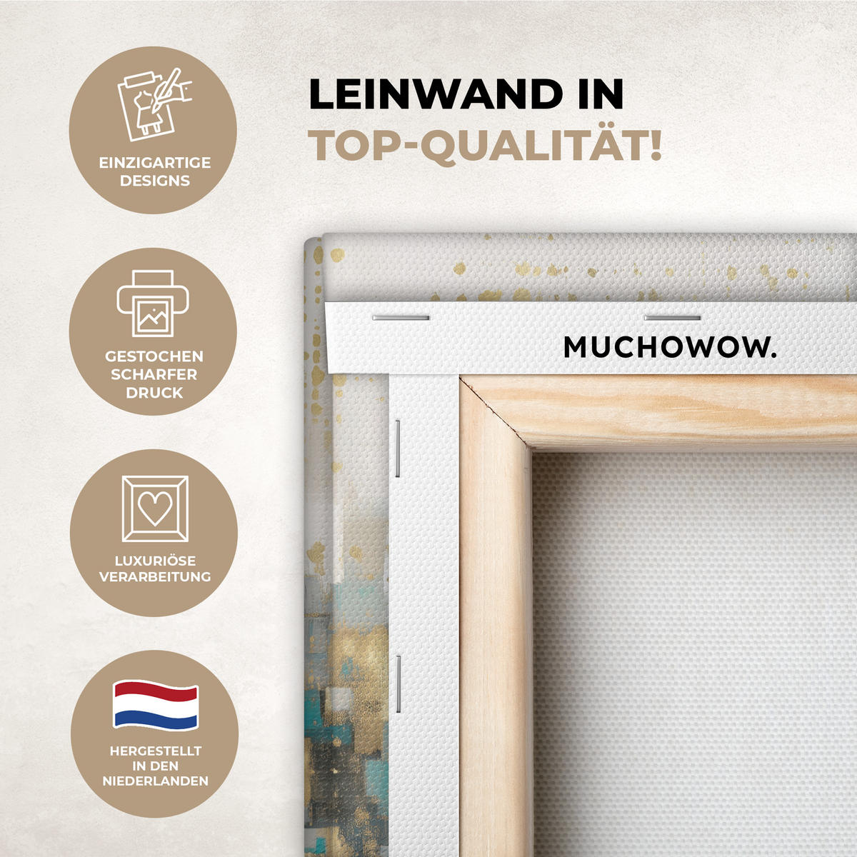 LEINWANDBILD Abstrakt - Blöcke - Gold - Skyline Deko Wohnzimmer 20x30 cm - Beige, Textil (20/30cm) - MuchoWow