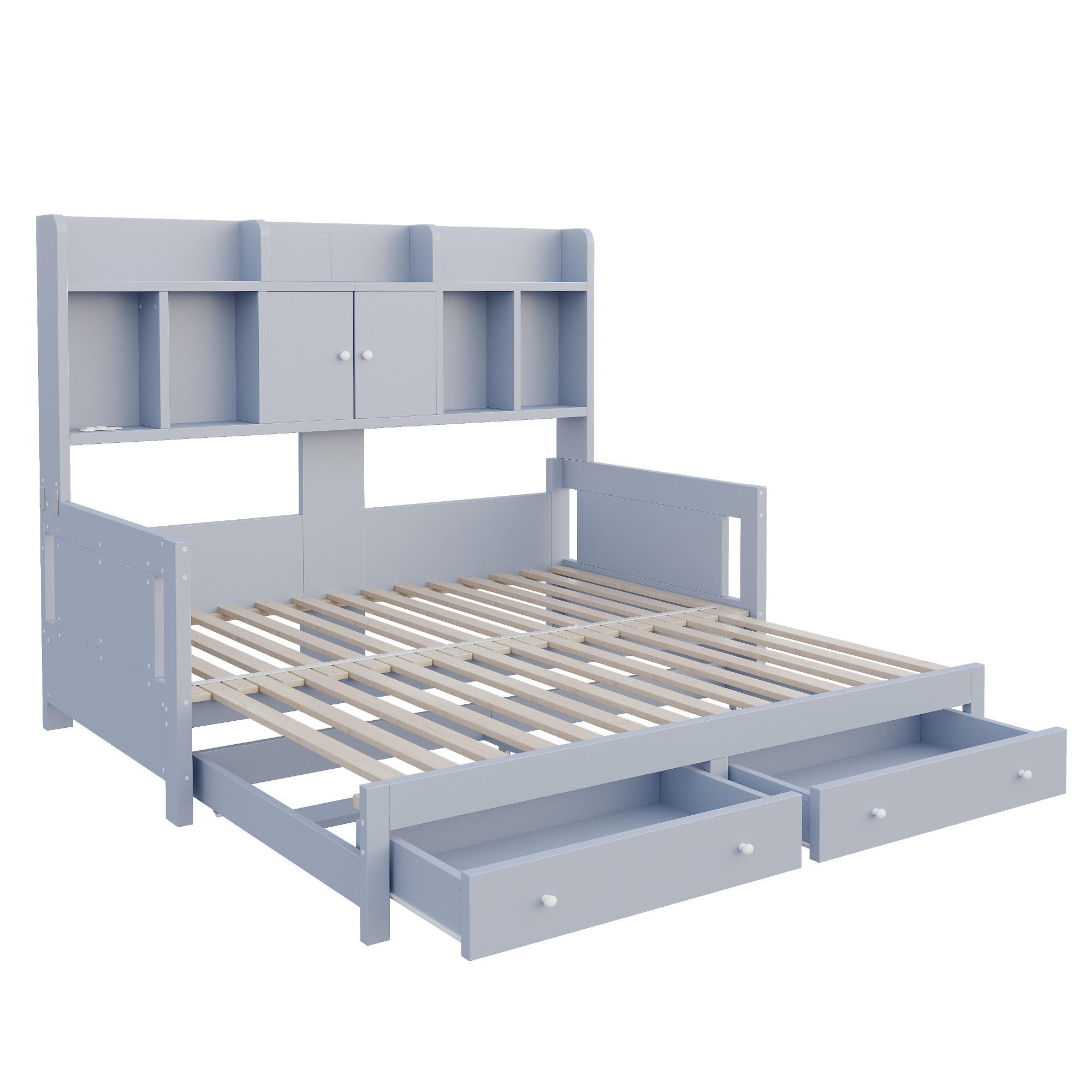 AUSZIEHBETT 90/180/190 cm DE-32643 mit LED und Steckdose Grau - Grau, Holz (90/190cm) - ComfortXL