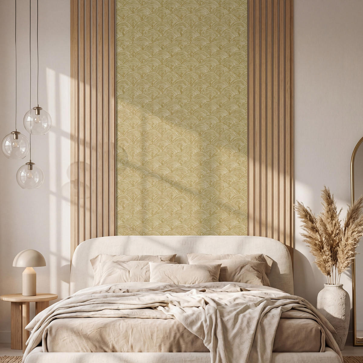 TAPETE - Fächer - Geometrisch - Grün - 100x240 cm - Goldfarben, Papier (100/240cm) - OnlyWow