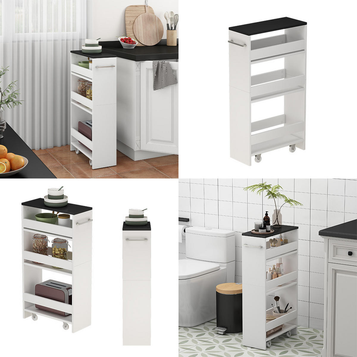 POJÍZDNÉ REGÁLY Rivo Bílá/antracitová - bílá/antracitová, kompozitní dřevo (20/84.4/46cm) - Vicco