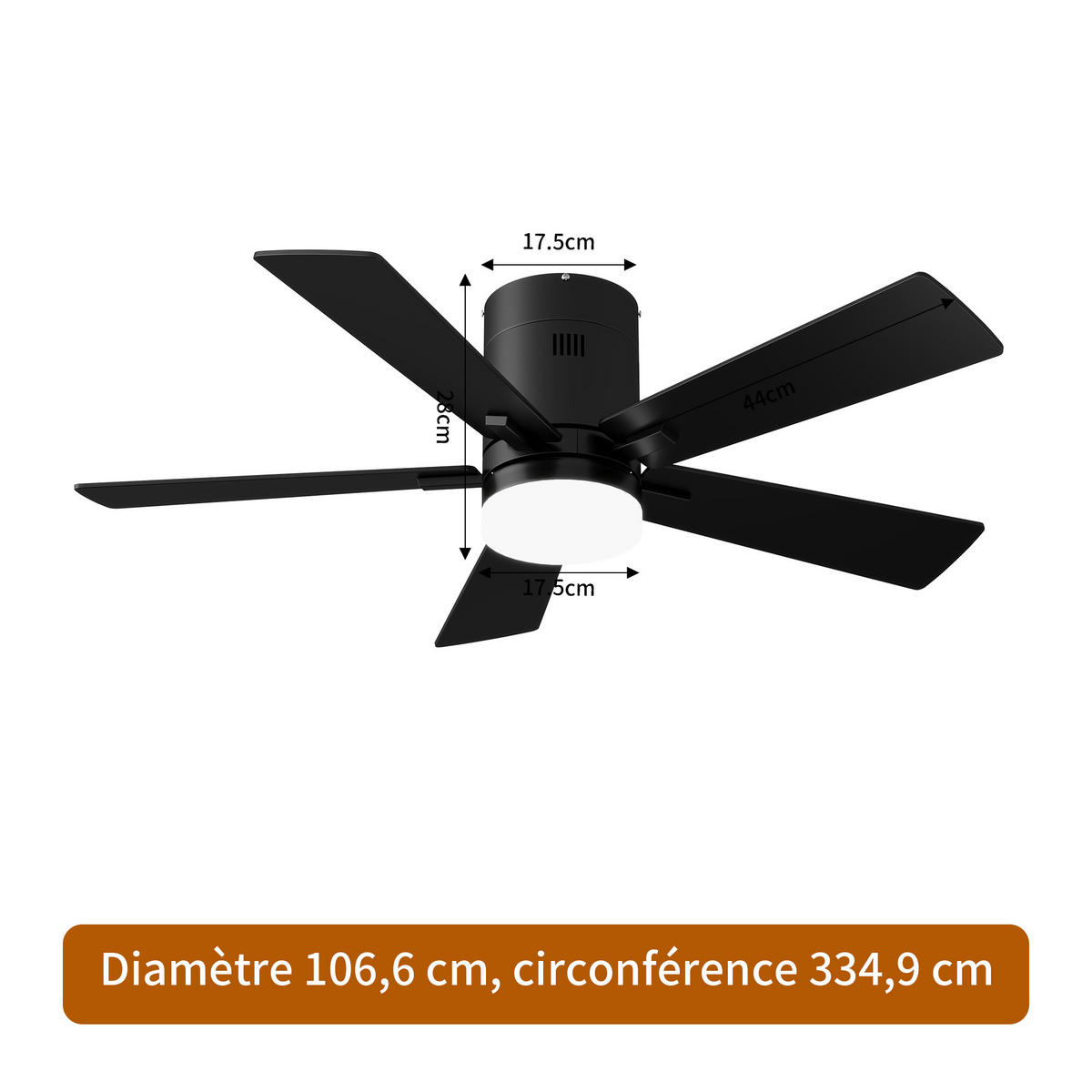 DECKENVENTILATOR 106,6cm Direktmontage Schwarz 5 Flügel DC Motor - Schwarz, Kunststoff (107/107/28cm) - CASIVA