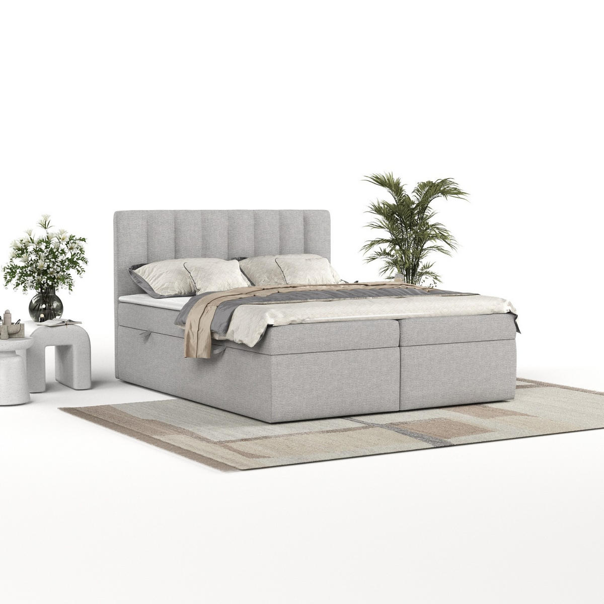 BOXBETT Amaro 180/200 cm Graubeige im Megan Stoff - Schwarz/Grau, Holz/Holzwerkstoff (180/200cm) - AltaBeds