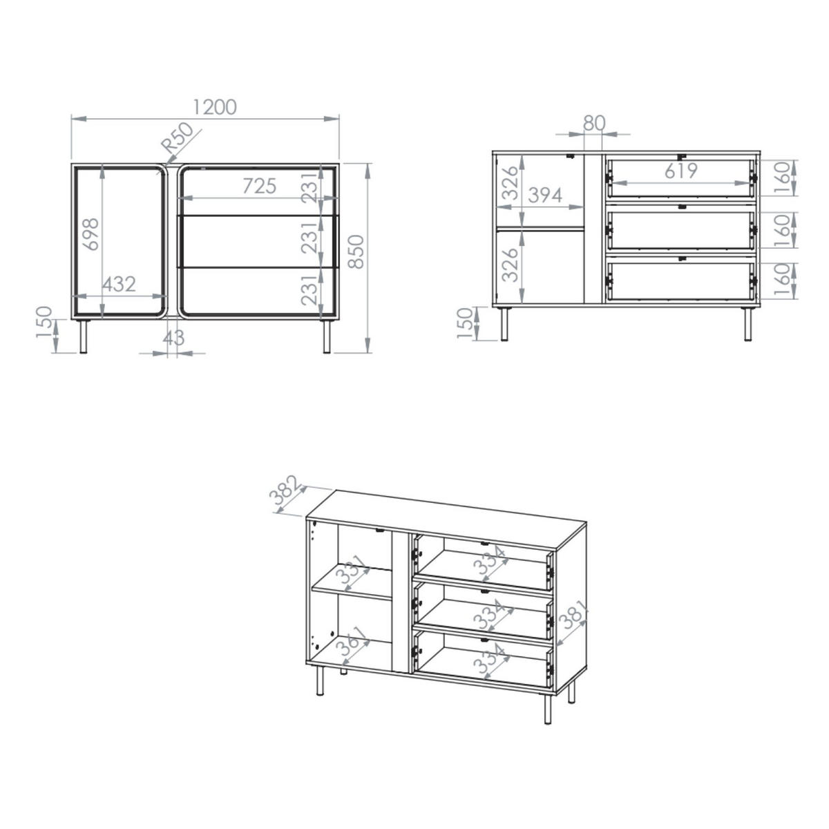 SIDEBOARD Loppa Kaschmirbeige 120 cm - Beige/Goldfarben, Holzwerkstoff/Metall (120/85/40cm) - Selsey