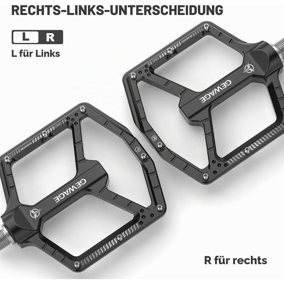 FAHRRADPEDALE CNC-Aluminium ultraflach mit 14 Anti-Rutsch-Pins Schwarz - Schwarz, Metall (11/1.5/12cm)