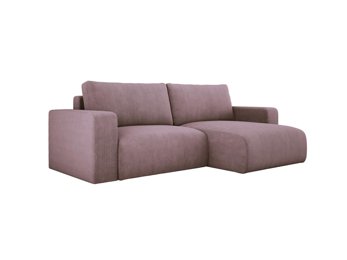 ECKSOFA Carl L-förmig Schlaffunktion und Bettkasten weicher Cordstoff flexibel stellbar lose Rückenkissen freistehend RECHTS 247x143x83cm Light rose - Hellrosa, Holz/Textil (247/143cm) - DomoHome