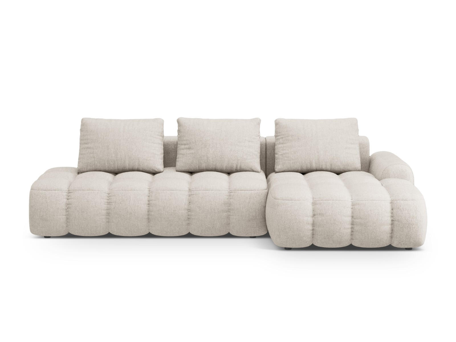 AUSKLAPPBARES-ECKSOFA rechts mit Container Linz aus strukturiertem Stoff beige 3 Sitzplätze - Beige, Textil (142/275cm) - Cosmopolitan Design