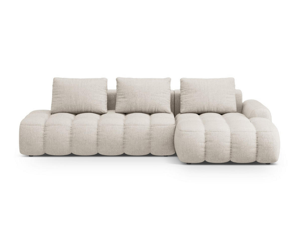 AUSKLAPPBARES-ECKSOFA rechts mit Container Linz aus strukturiertem Stoff beige 3 Sitzplätze - Beige, Textil (142/275cm) - Cosmopolitan Design