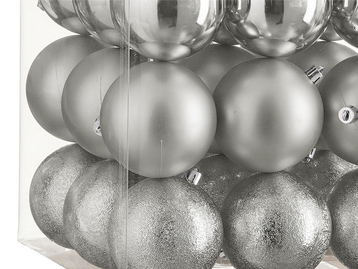 LAALU CHRISTBAUMKUGEL-SET 27 Stück Ornamente: rund silber mix 8 cm - Silberfarben, Kunststoff (35/35/35cm) - LAALU