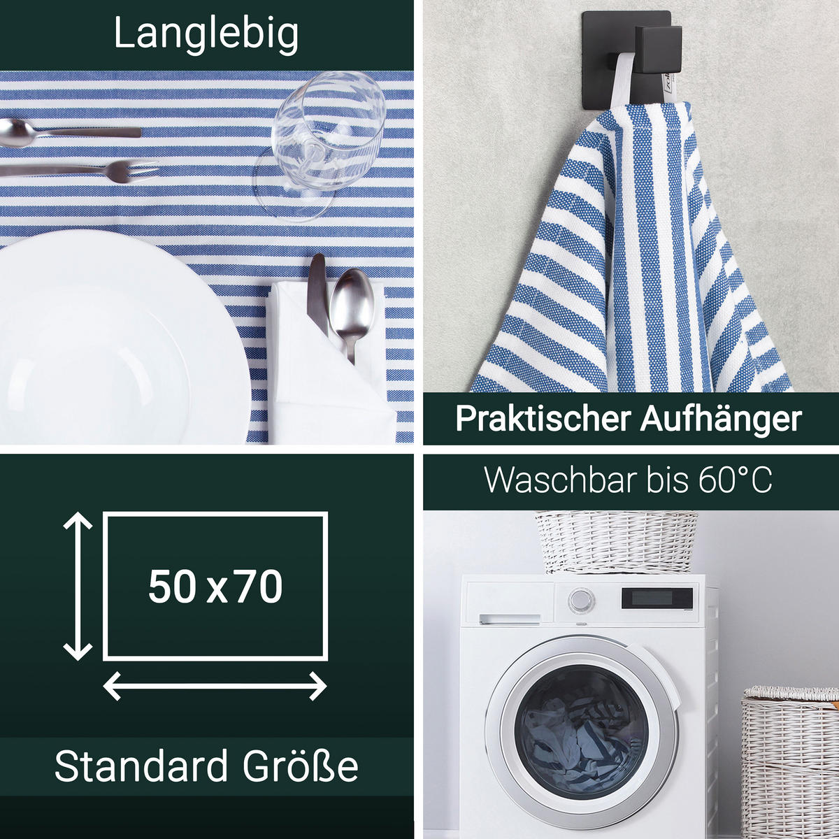 GESCHIRRTÜCHER, 5er-Set, 50x70 cm, 100% Baumwolle, Blau - Blau, Textil (50/70cm) - Zollner