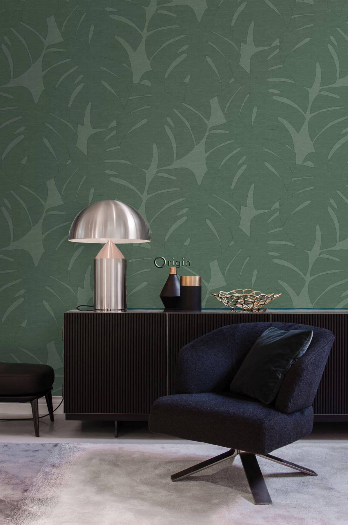 FOTOTAPETE Blätter in Leinen-Optik 200 x 300 cm - Grün, Papier (200/300cm) - Origin Wallcoverings