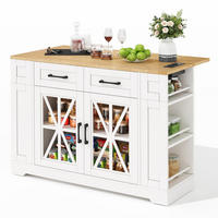 KÜCHENINSEL 120/40(65)/92 cm mit Klapptisch, 2 AC- und 2 USB-Anschlüssen, Glastüren und Rollen, Weiß/Natur - Weiß, Holzwerkstoff (120/92/65cm) - Redom