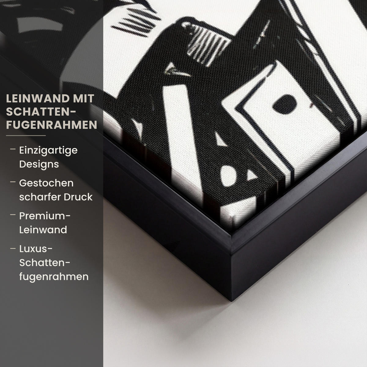 LEINWAND Bilder mit Rahmen - Formen - Buchstaben - Graffiti - Schwarz - 60x90 - Schwarz, Textil (60/90cm) - MuchoWow