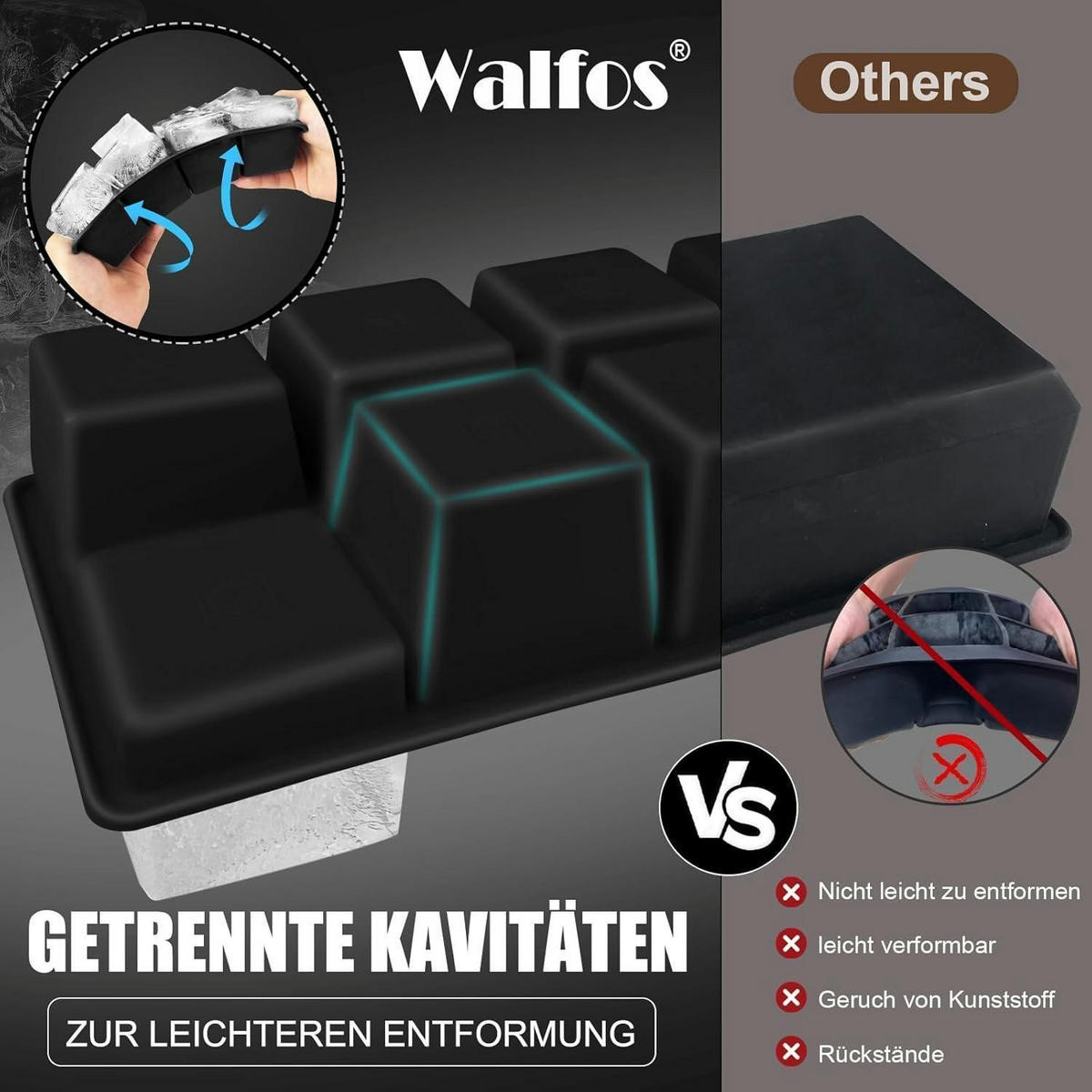 EISWÜRFELFORM 2er-Set Silikon Schwarz mit Deckel - Schwarz, Kunststoff (1/1/1cm)
