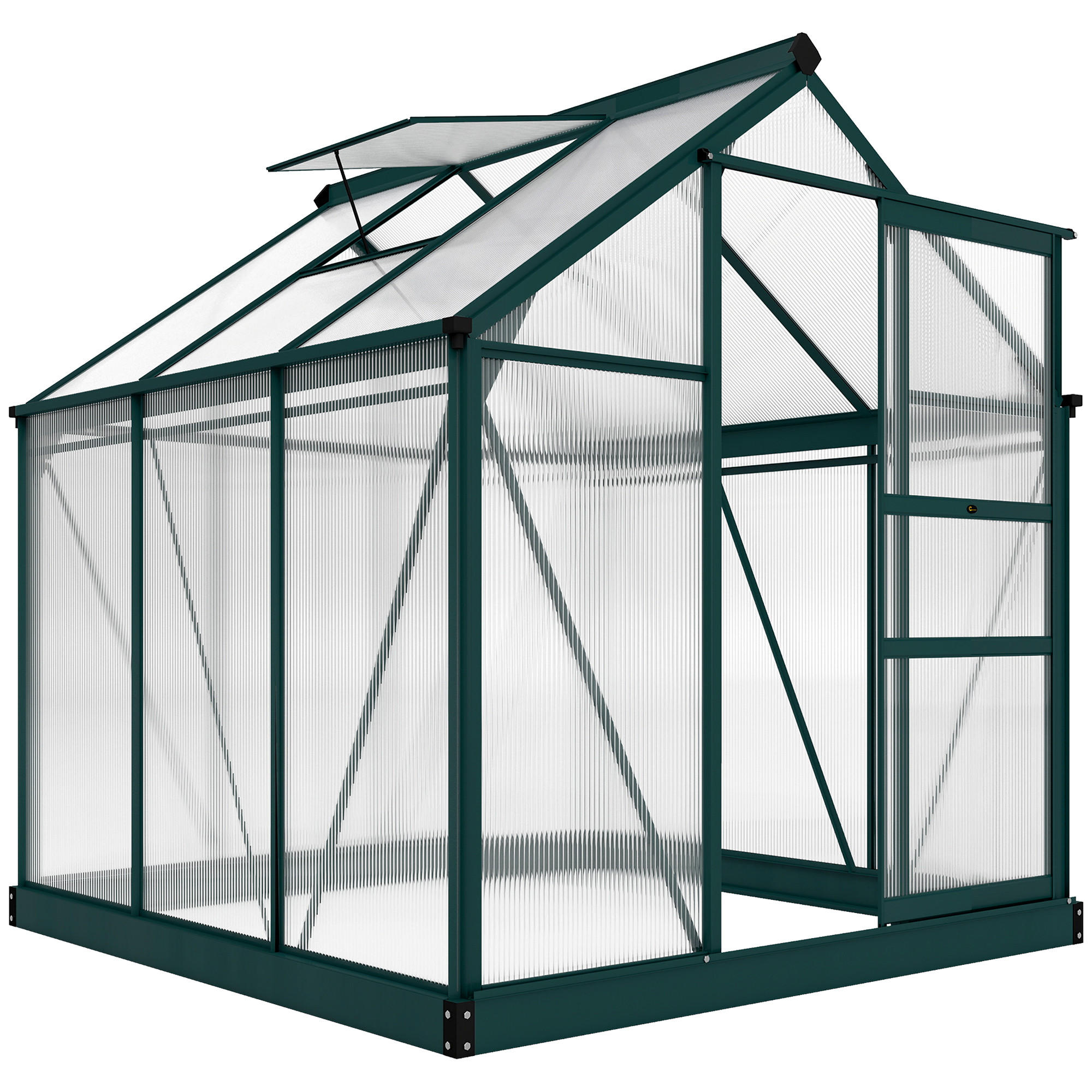 GEWÄCHSHAUS DE-11893 Polycarbonat mit Dachluke & Regenrinne Dunkelgrün - Grün, Metall (192/201/190cm) - ComfortXL