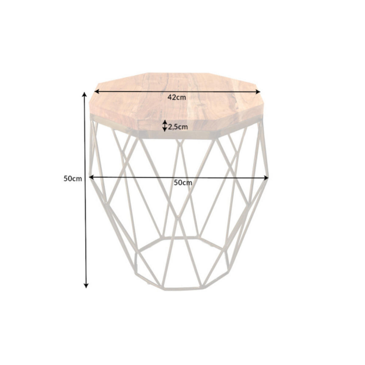 BEISTELLTISCH DIAMOND Akazie Natur 50cm - Braun/Kupferfarben, Holz/Metall (50/50/50cm) - riess-ambiente