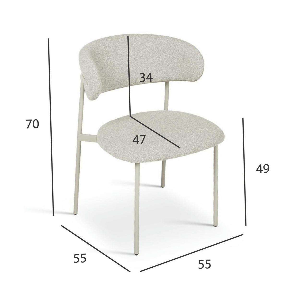 STUHL-SET 4 Stück in Teddystoff Beige - Beige, Textil/Metall (55/70/55cm) - Furnhouse