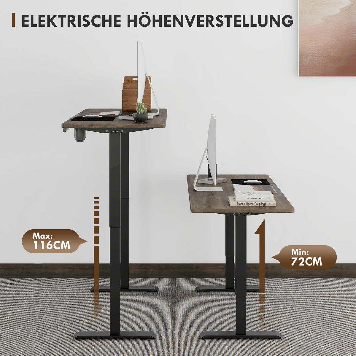 ELEKTRISCHES Schreibtisch Tischgestell mit Motor höhenverstellbar Metall Schwarz - Naturfarben, Metall (140/70/116cm) - Vinsetto