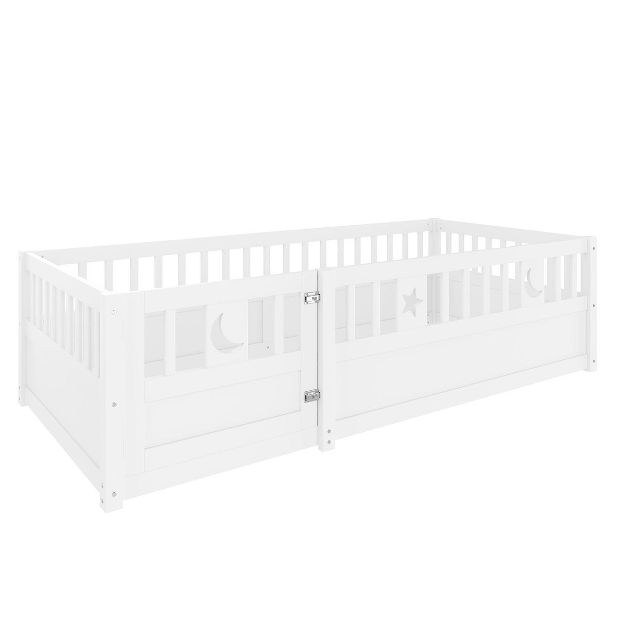 KINDERBETT 90/190 cm Weiß mit Gitter und Stern- und Monddekoration - Weiß, Holz (90/190cm) - OKWISH