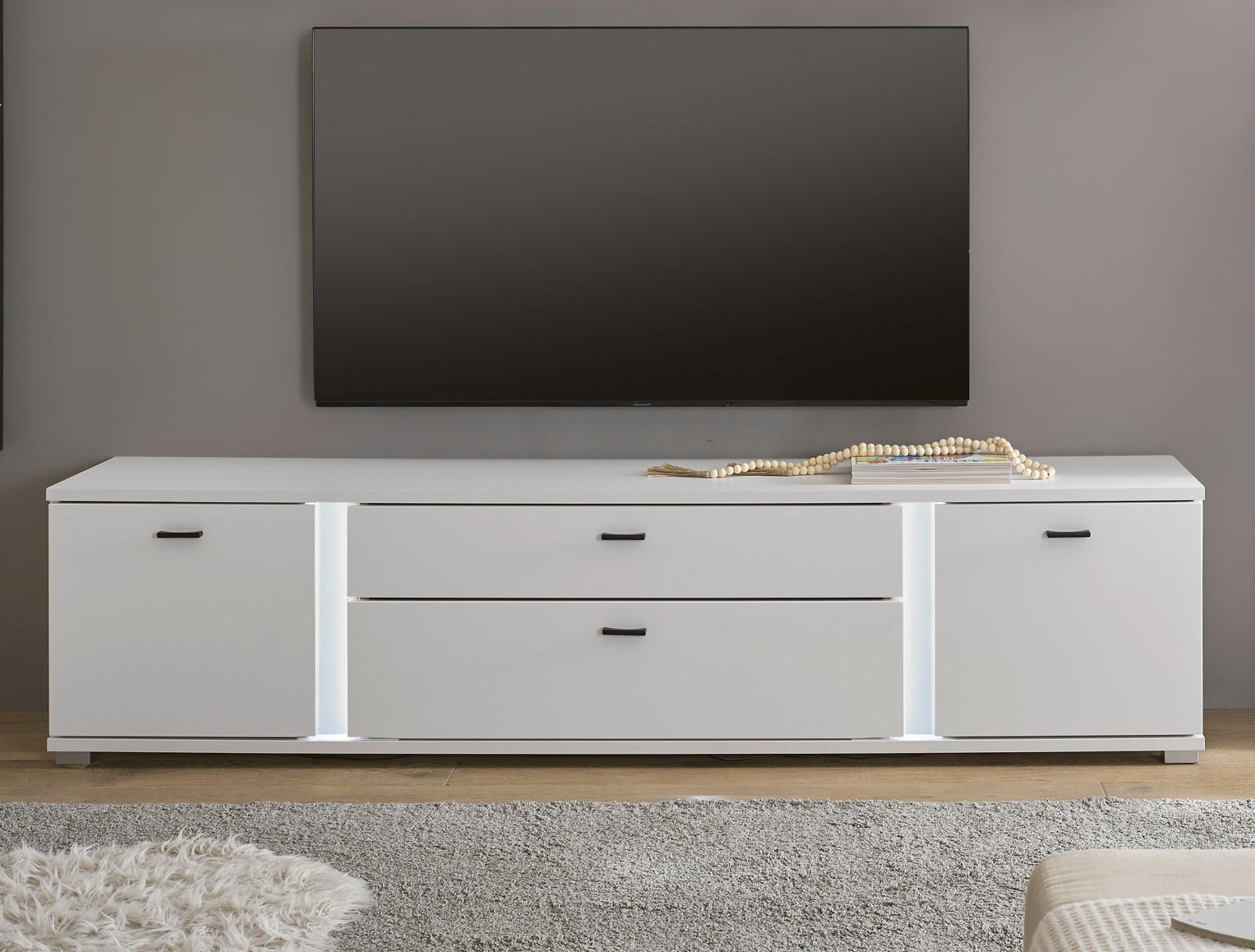 TV-LOWBOARD weiß matt, TV Unterteil inklusive Frontbeleuchtung 201 cm - Weiß, Holzwerkstoff (200/45/42cm) - Furn.Design