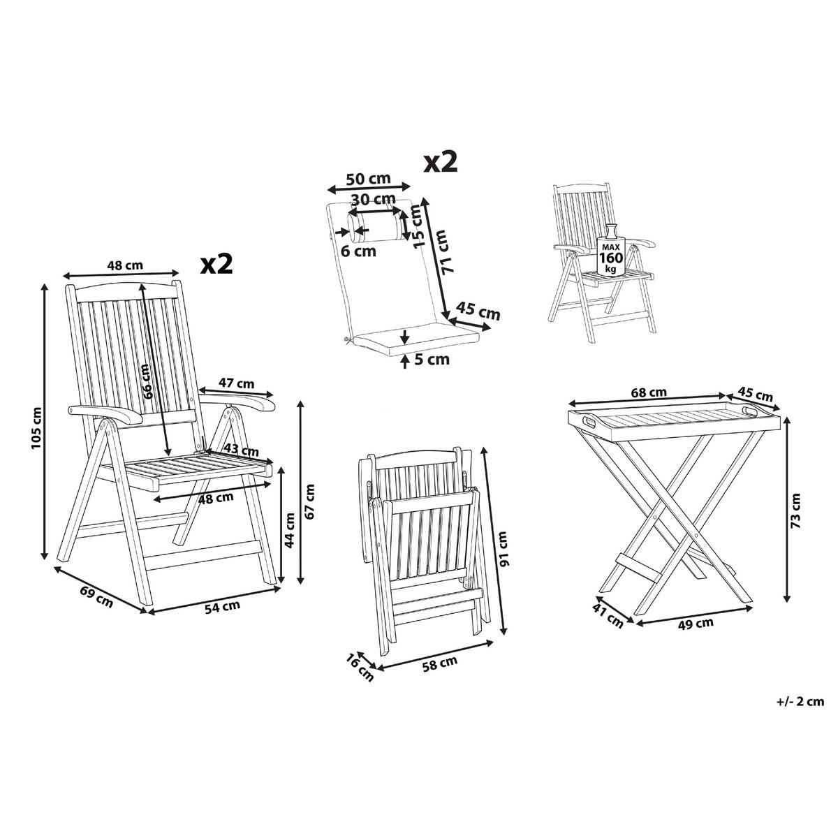 BISTRO-SET Akazienholz Cremeweiß Java Premiuim - Hellbraun, Holz - Beliani