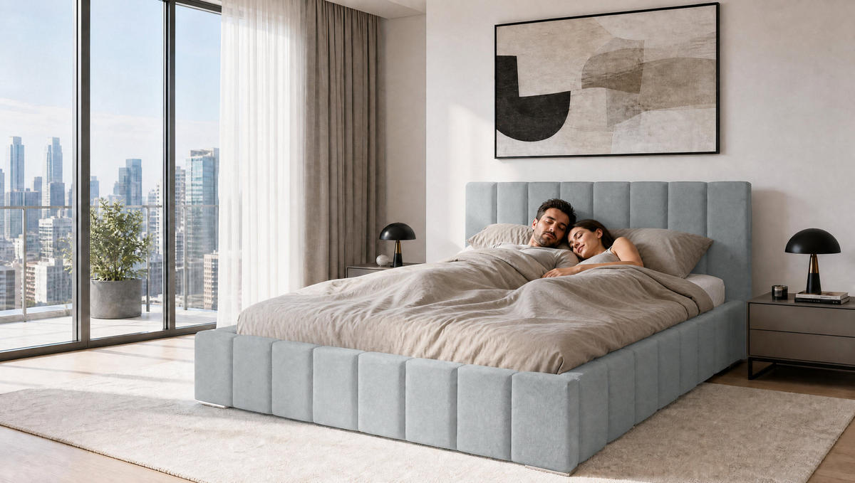 MARPUR Polsterbett MENOS 180x200 cm mit Bettkasten und Lattenrost, Veloursstoff Grau - Chromfarben/Grau, Holz/Holzwerkstoff (180/200cm) - Marpur