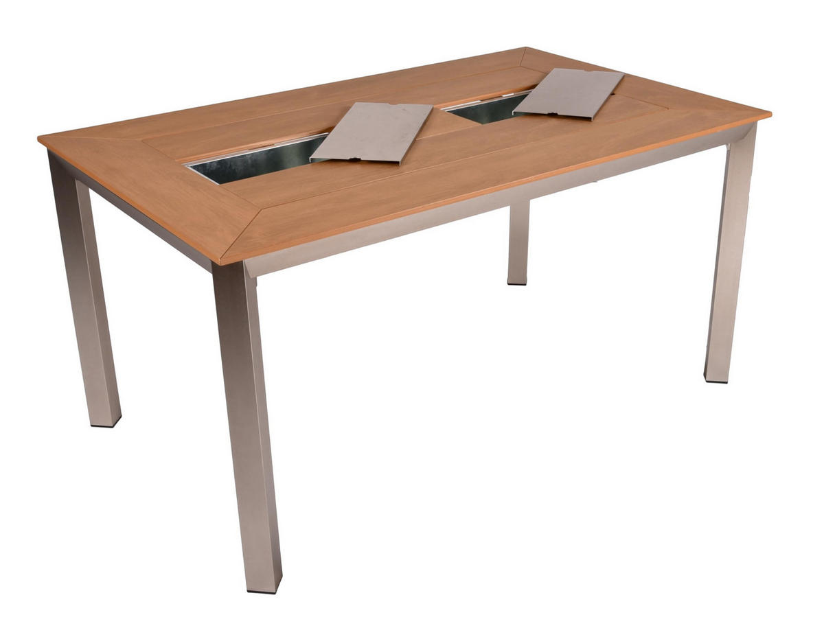 GARTENTISCH Finja mit 2 Eisbehältern Terrassentisch - Champagner, Kunststoff (150/90/75cm) - DELUKE