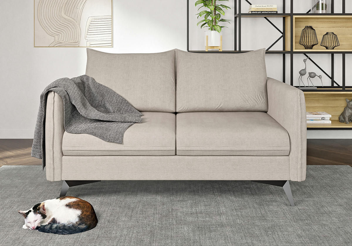 SITZGARNITUR 3+2+1 Pulse Beige Luxusmikrofaser - Ecru/Beige, Holz/Textil (199/86/91cm) - S-Style Möbel