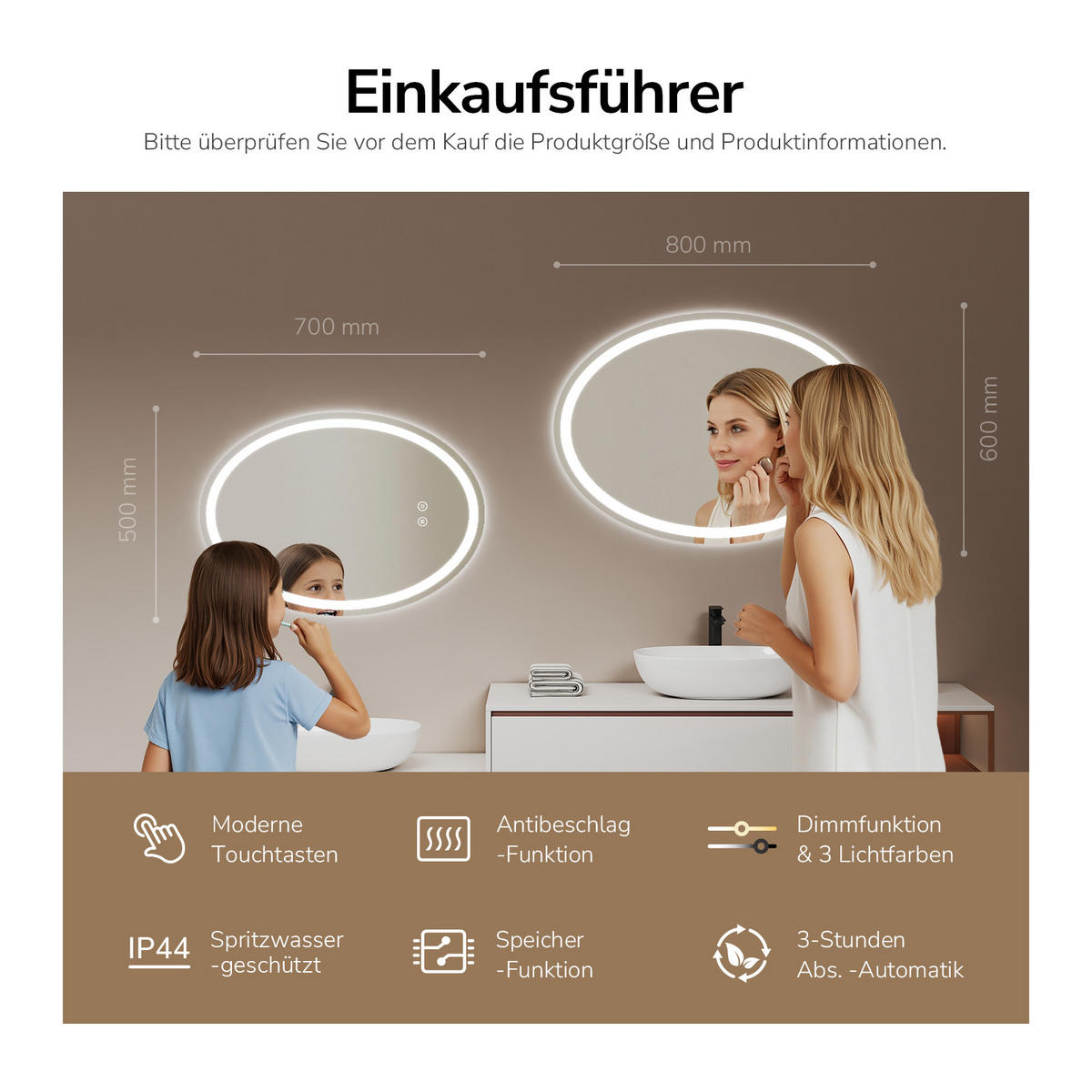 BADRUMSSPEGEL med LED-belysning, oval, 70/50/3 cm - Transparent, Glas (50/70/3cm) - EMKE
