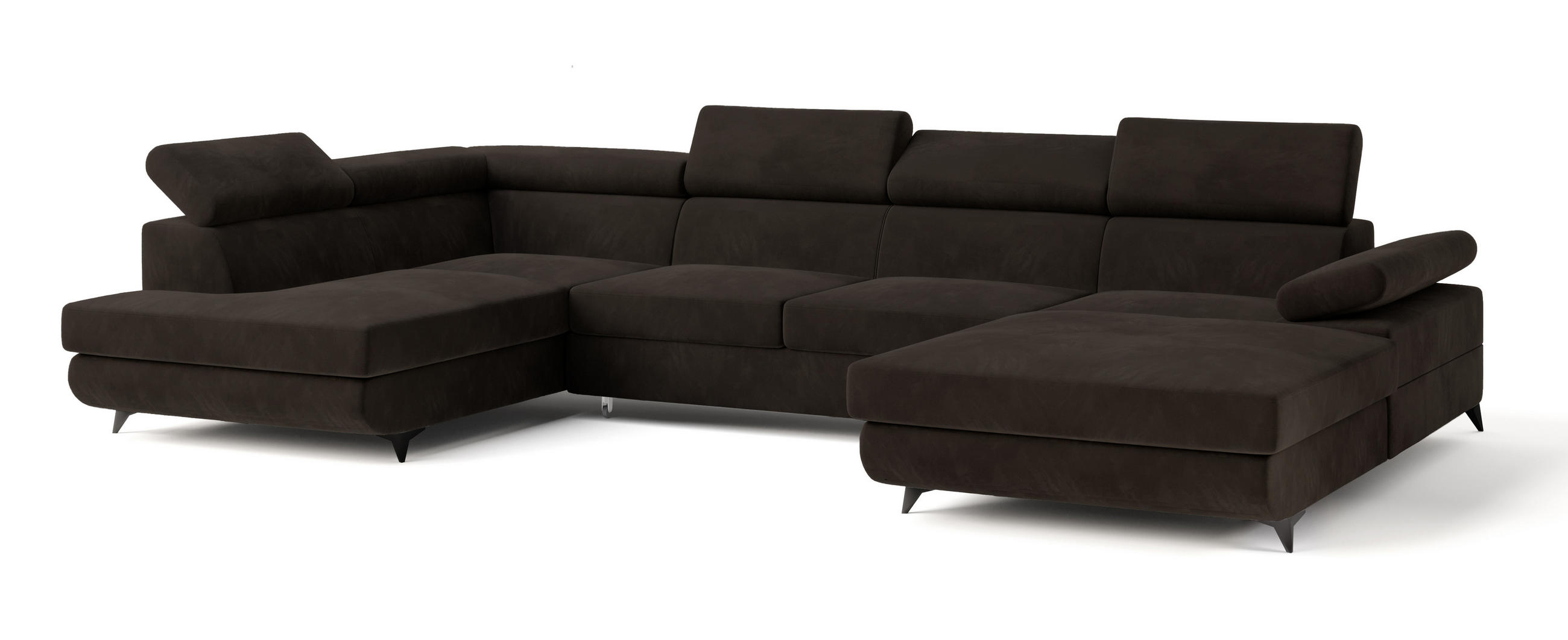 WOHNLANDSCHAFT RUBANO L-S Braun Velours-Stoff mit Schlaffunktion - Braun, Holz (339/89/190cm) - MASSENO