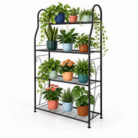 PFLANZENREGAL Schwarz Stahl 4 Ablagen - Schwarz, Metall (71/114/24.5cm) - Relaxdays