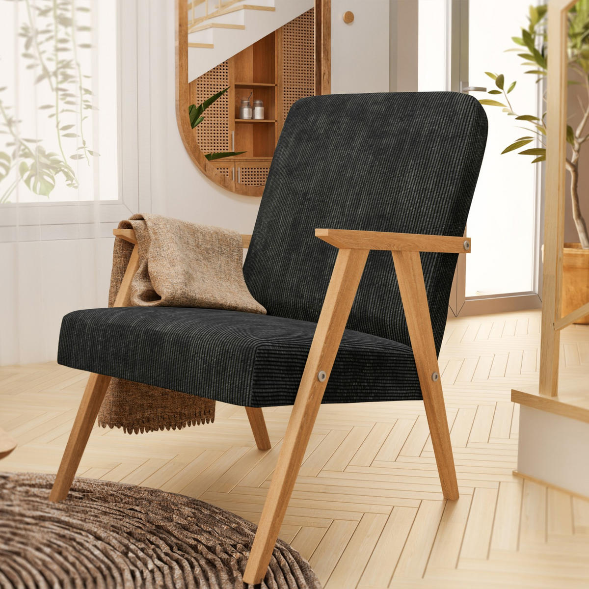 SESSEL Petra 81x63 cm im minimalistischen Stil Scandinavian, Holz, schwarz - Schwarz, Holz (59/81/63cm) - Margaret Hadas24