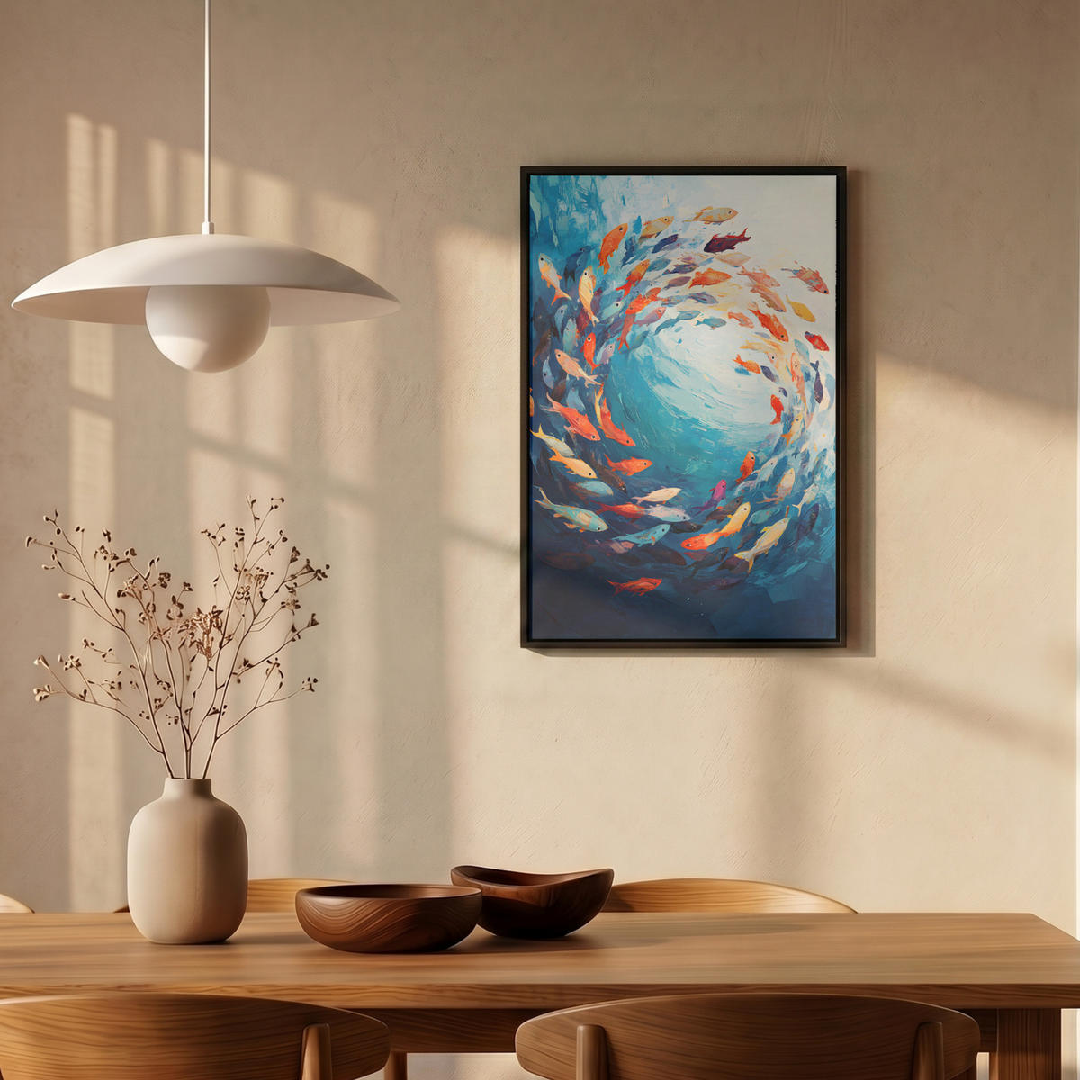 LEINWAND Bilder mit Rahmen - Meer - Fische - Bunt - Dynamisch - 40x60 - Hellblau, Textil (40/60cm) - MuchoWow