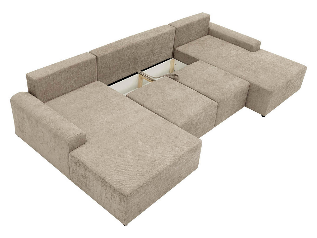 WOHNLANDSCHAFT Bella XL - Beige/Schwarz, Holz/Kunststoff (338/85/168cm) - MIRJAN24