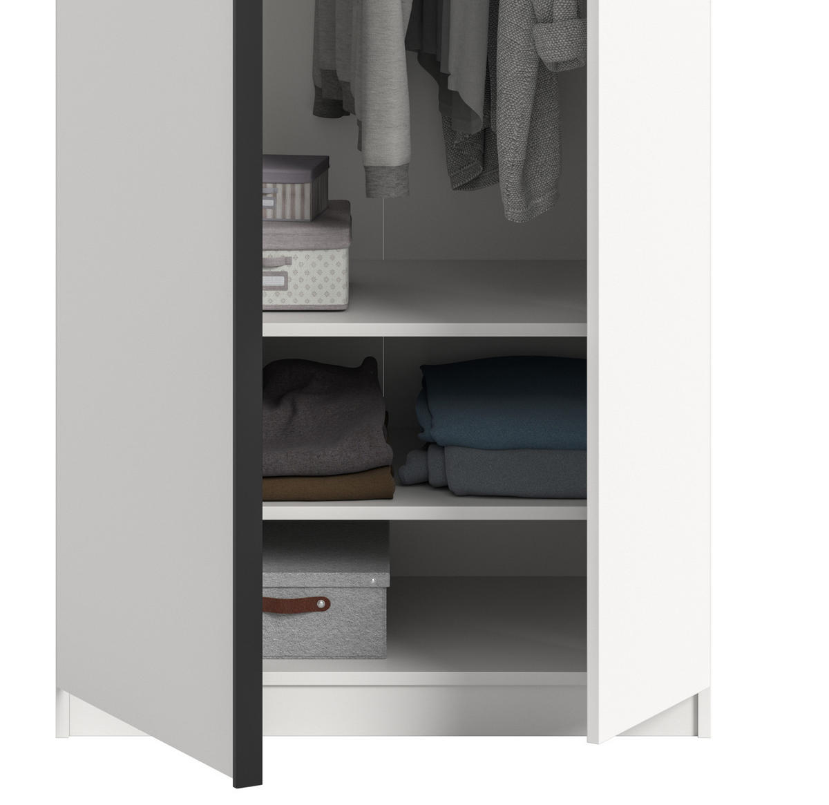 KLEIDERSCHRANK weiß 2-türig 80 x 183 cm, Drehtürenschrank inklusive Einlegeböden - Schwarz/Weiß, Holzwerkstoff/Kunststoff (80/183/53cm) - Inn.Furn